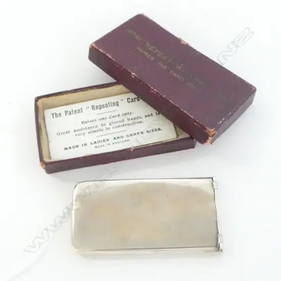 SILVER REPEATING CARD CASE, LONDON 1909 in original box w directions, 42.7gms