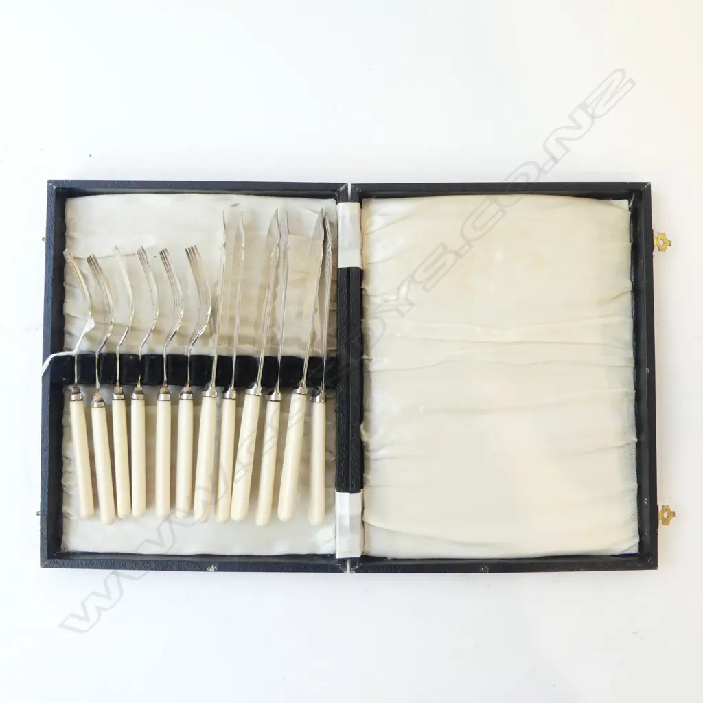 12 BOXED EP KNIVES & FORKS W. IVORY HANDLES Image 1++