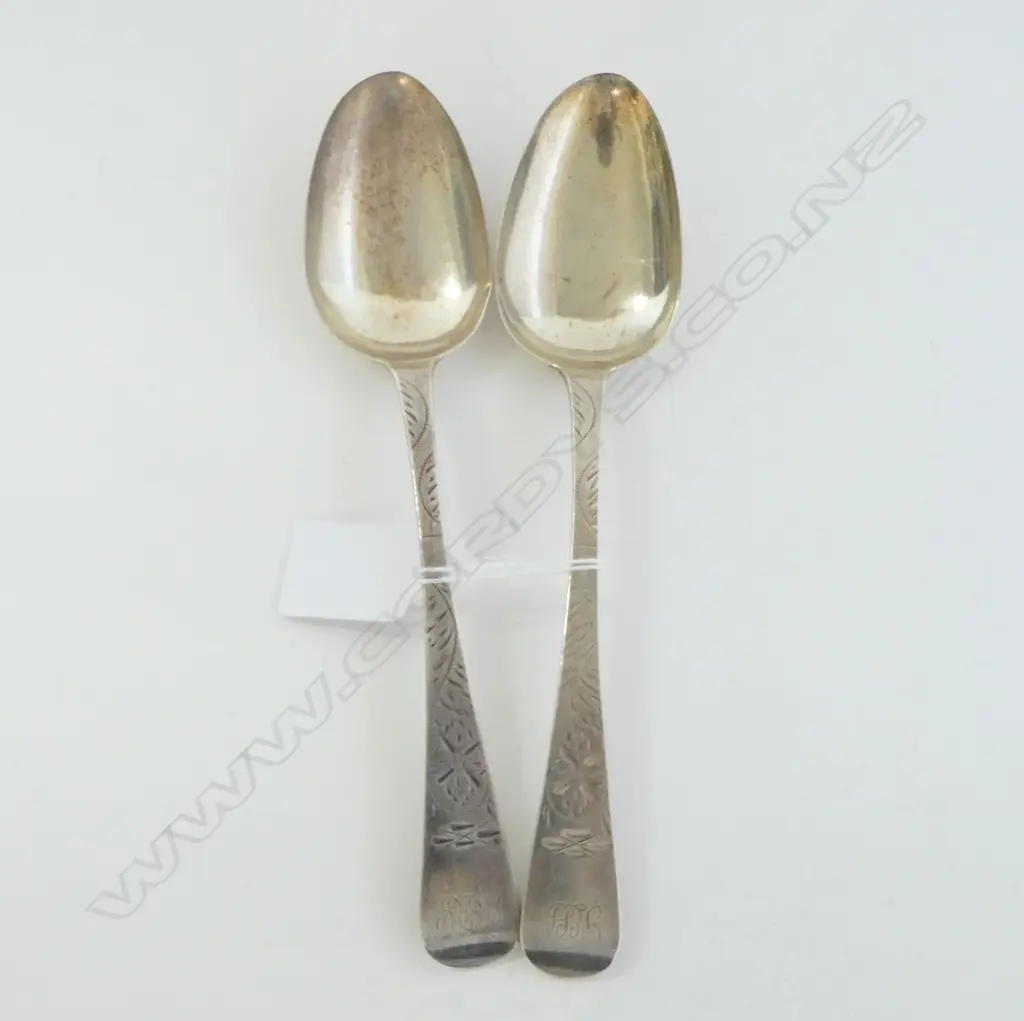 PR VICTORIAN SILVER TABLE SPOONS floral engraved London 1859. 112gms Image 1++