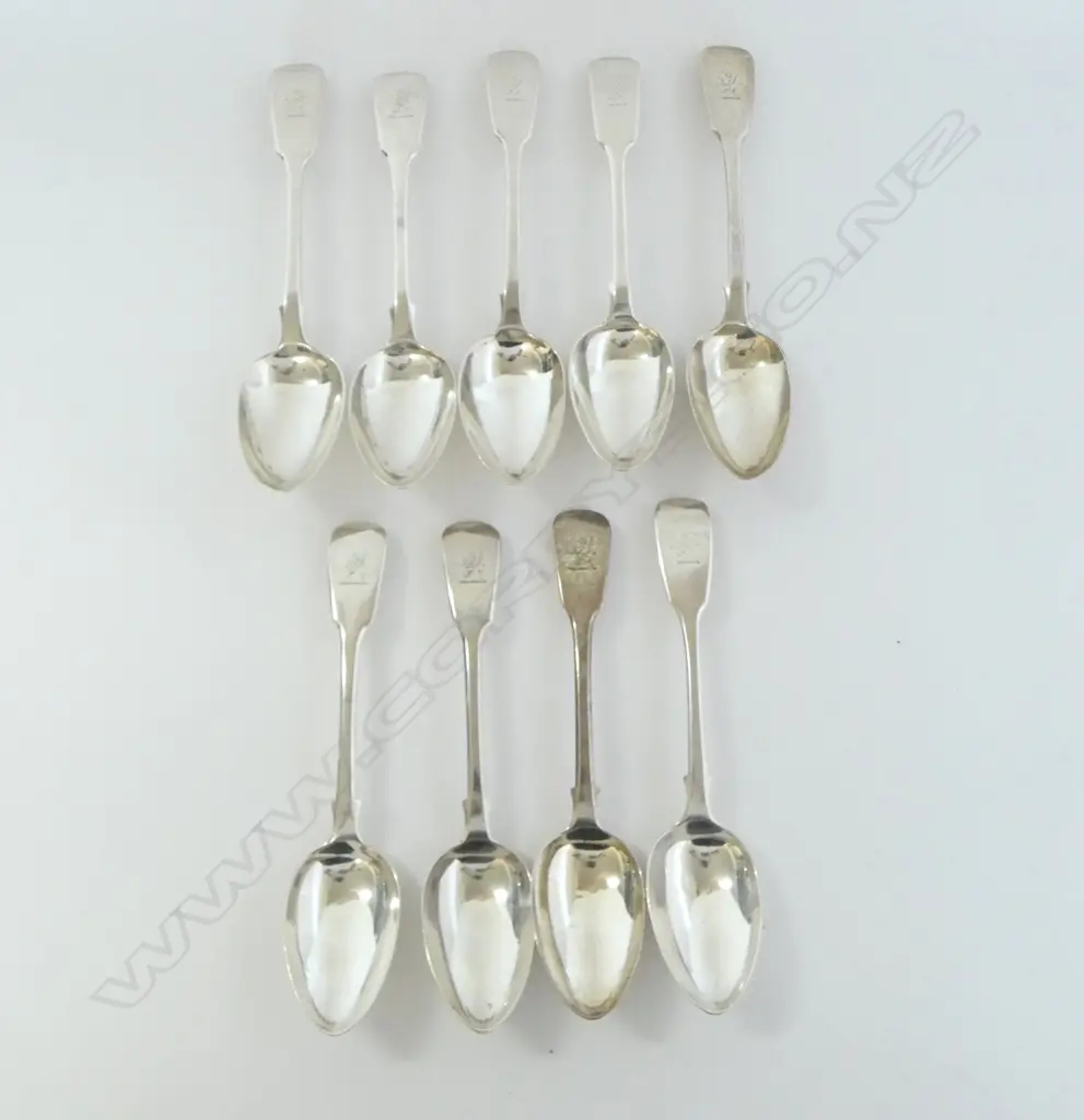 9 WMIV SILVER FIDDLE PATTERN DESSERT SPOONS 433gms Image 1++