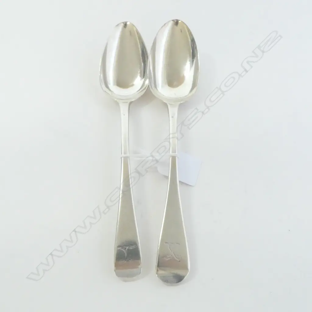 2 GEORGE III SILVER TABLE SPOONS Old English pattern 133gms Image 1++