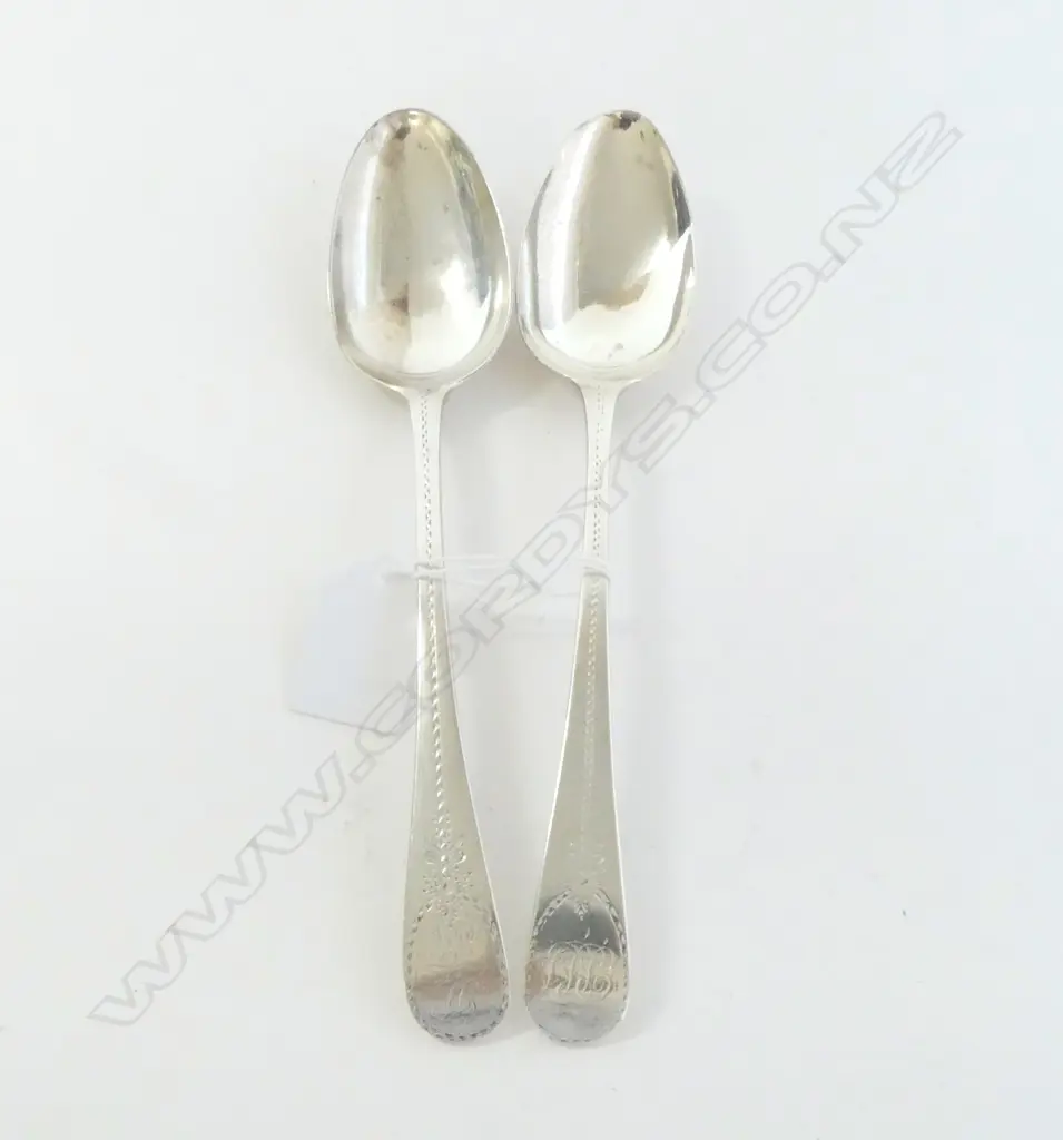 PR LONDON 1783 SILVER TABLE SPOONS bright cut by Richard Crossley (spoon maker) 126gms   Image 1++