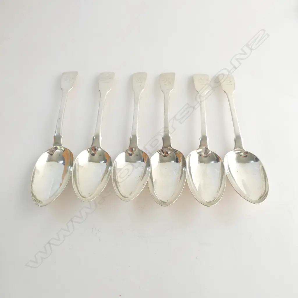 SIX GEORGE III SILVER FIDDLE PATTERN TABLE SPOONS 433gms Image 1++