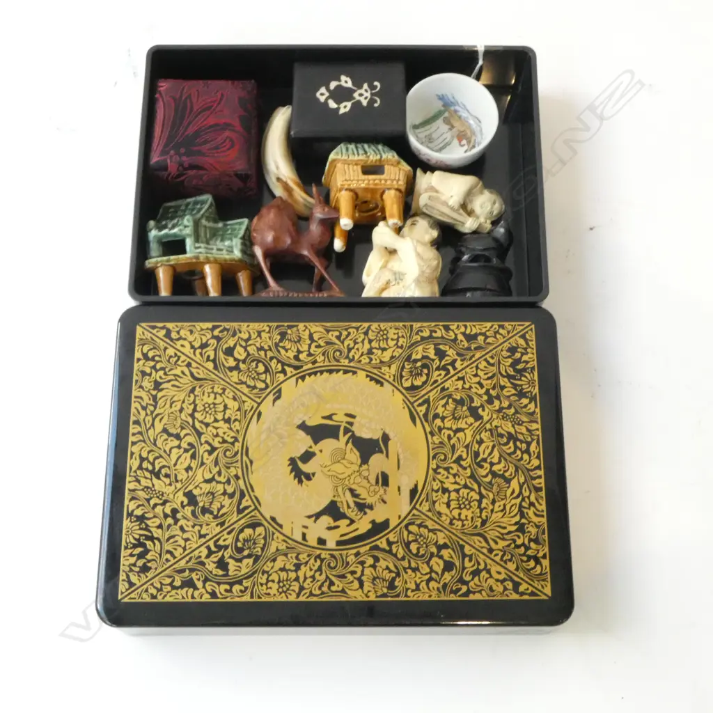 LAQUER BOX L200MM & 10 SMALL ORIENTAL COLLECTABLES Image 1++
