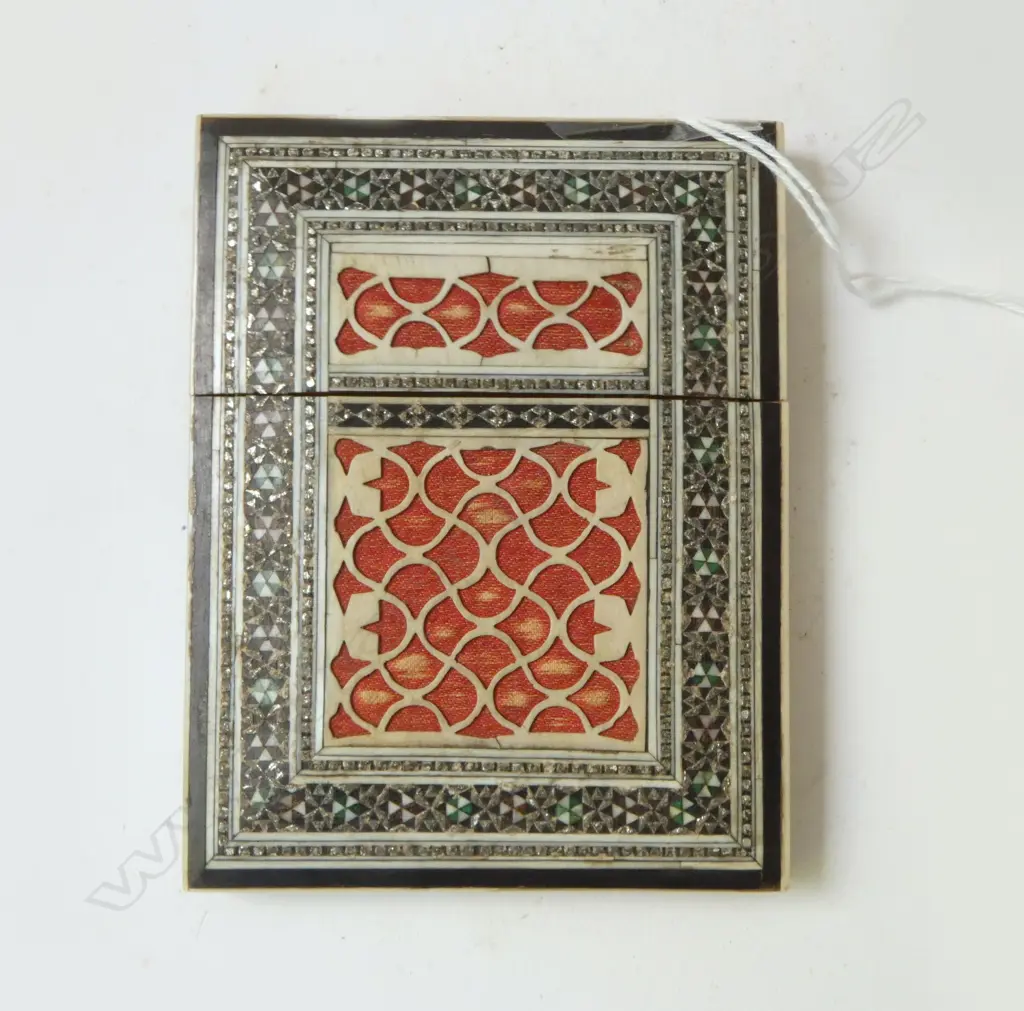 ANGLO INDIAN SADELI MICRO MOSAIC CARD CASE, IVORY, EBONY & SANDALWOOD DETAIL Image 1++