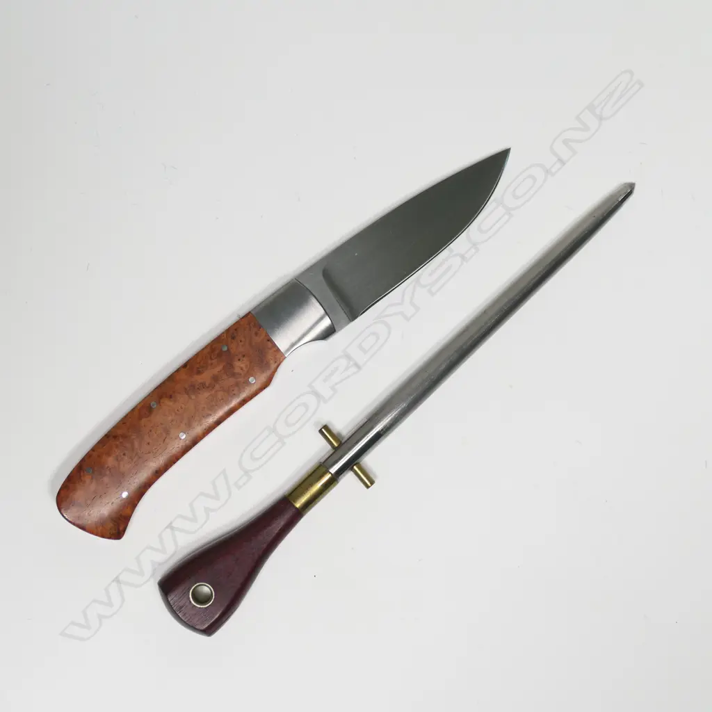 CUSTOM GEOFF HAGUE (UK) KNIFE & SML SHARPENING STEEL Image 1++