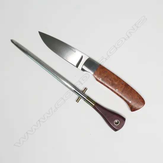 CUSTOM GEOFF HAGUE (UK) KNIFE & SML SHARPENING STEEL