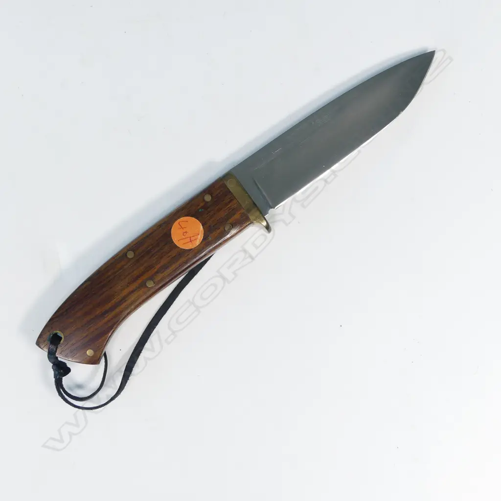 CUSTOM HUNTING KNIFE, ETCHED LOGO 'ROSS'. L.220mm (now w leather sheath) Image 1++