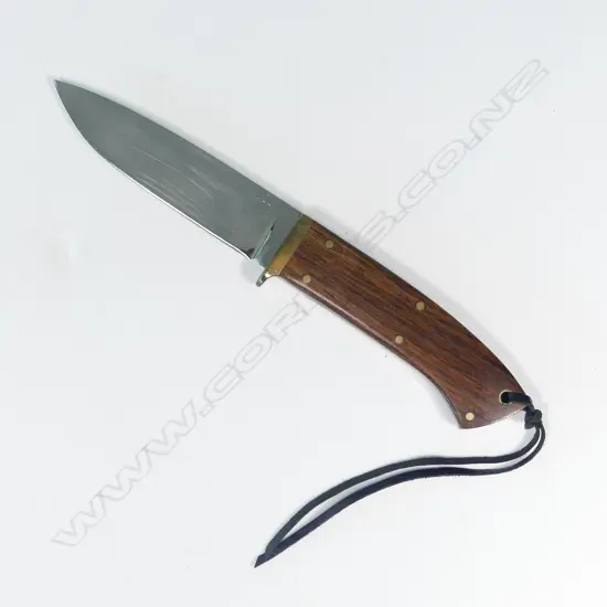 CUSTOM HUNTING KNIFE, ETCHED LOGO 'ROSS'. L.220mm (now w leather sheath)
