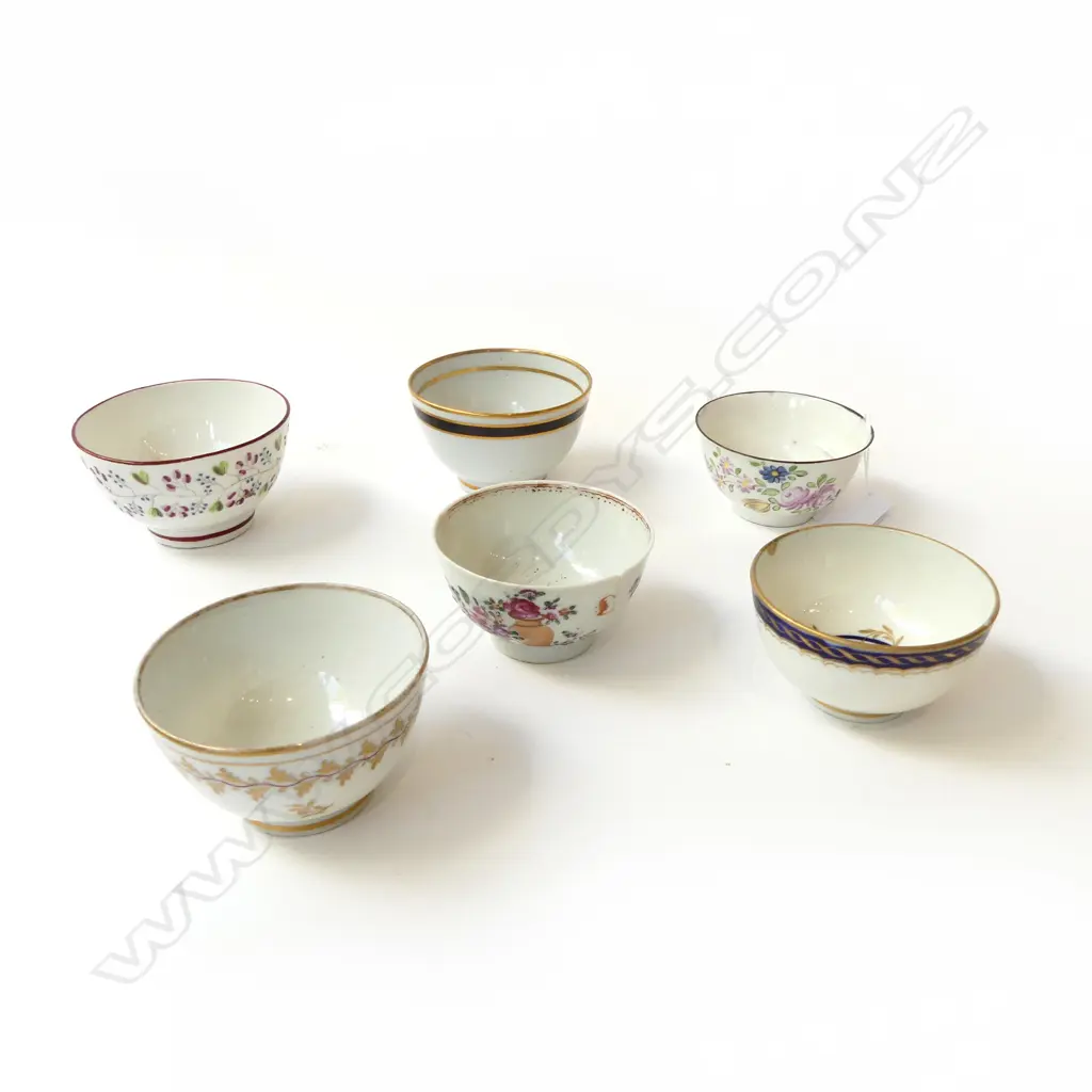 6 ANTIQUE TEA BOWLS, FAULTS 90mm dia Image 1++