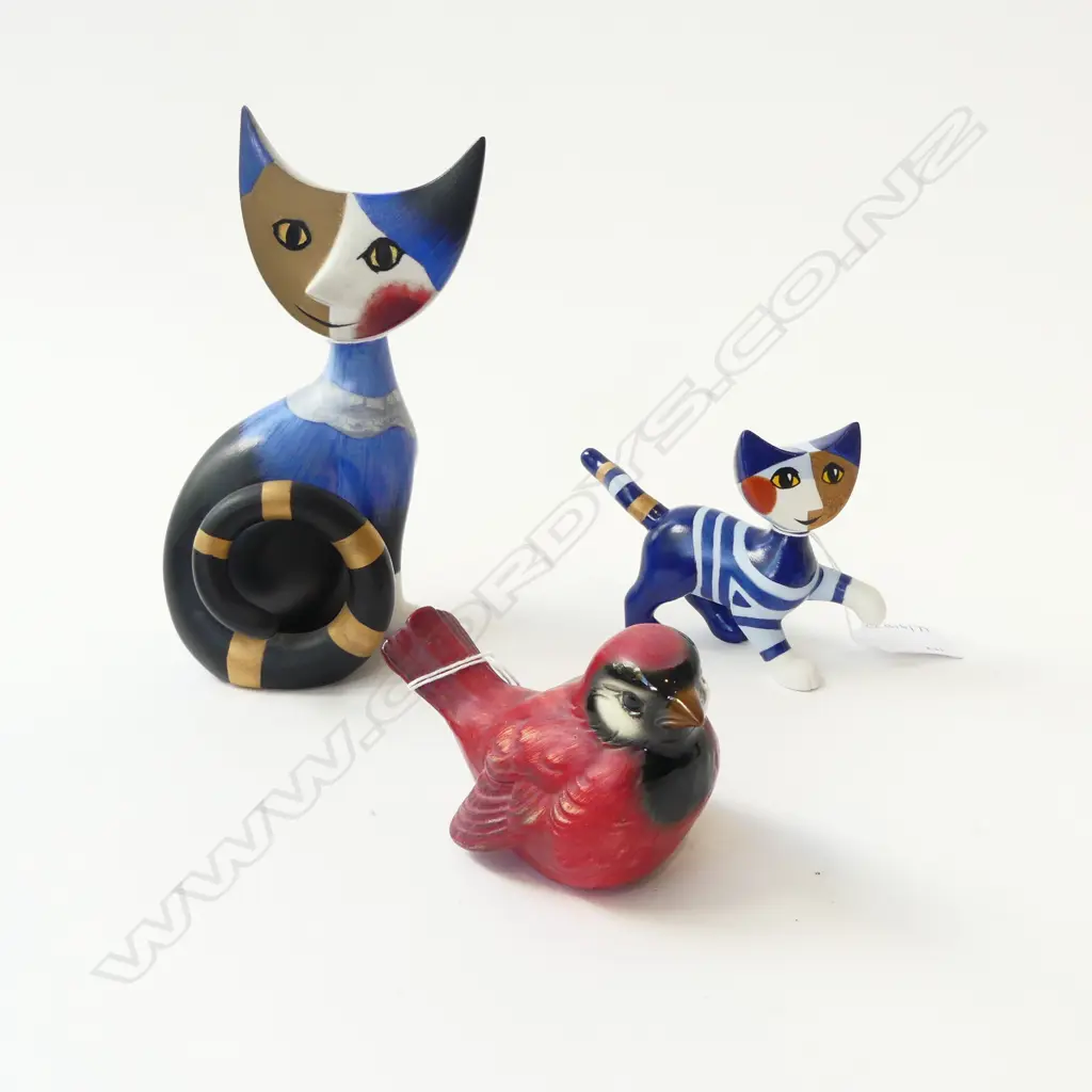 2 SIGNED MASSIMO GOEBEL CHINA CATS H180MM TALLEST & GOEBEL RED BIRD ORN  Image 1++