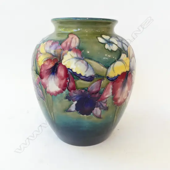 LGE WALTER MOORCROFT OVOID ORCHID PATTERN VASE H.260mm initialled. Star crack to base