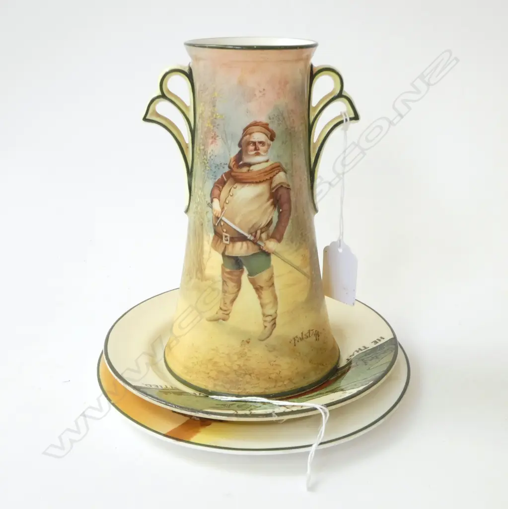THREE ITEMS ROYAL DOULTON SERIESWARE, FLAGSTAFF VASE H.175mm COACHING DAYS PLATE  D.175mm & GOLFING PLATE D.163mm Image 1++