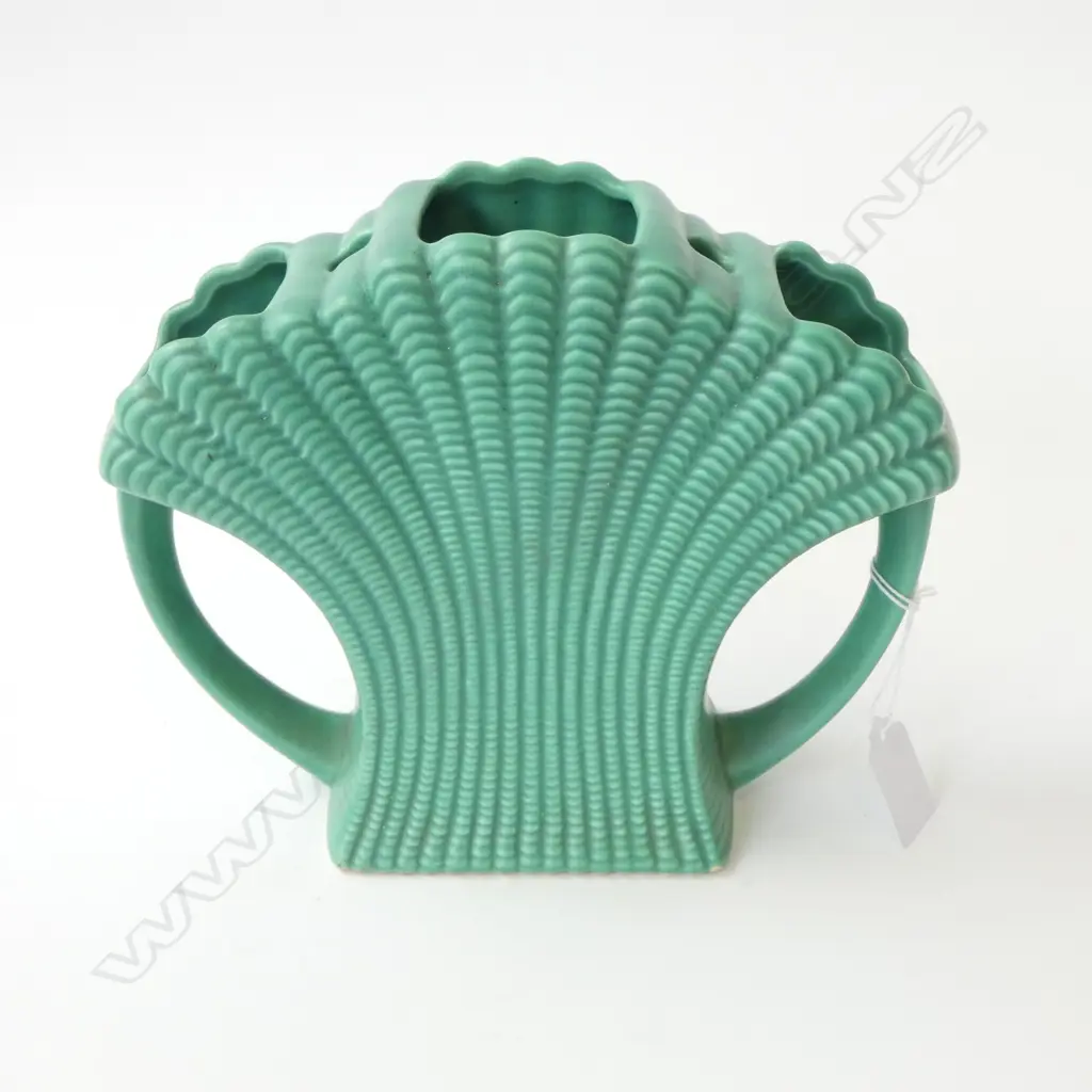SYLVAC DECO GREEN RIBBED FLARED VASE 1278? W.240mm Image 1++