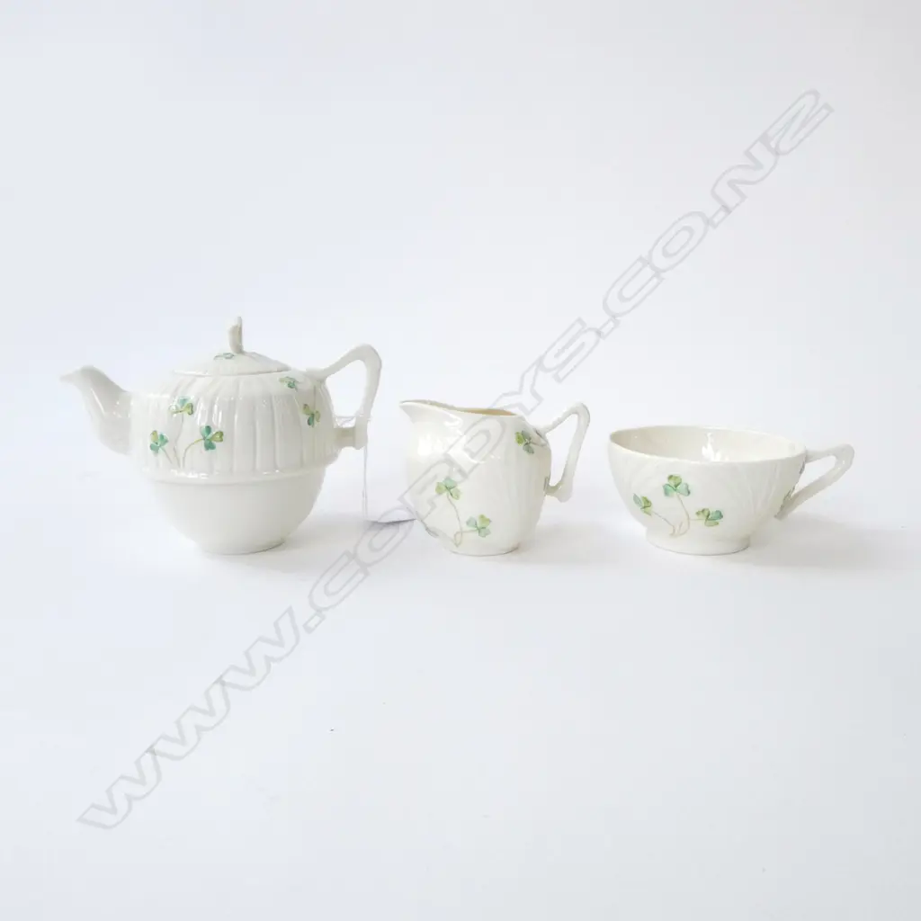 BELLEEEK GREEN MARK TEAPOT INTEGRATED CUP & JUG , H. 130mm Image 1++