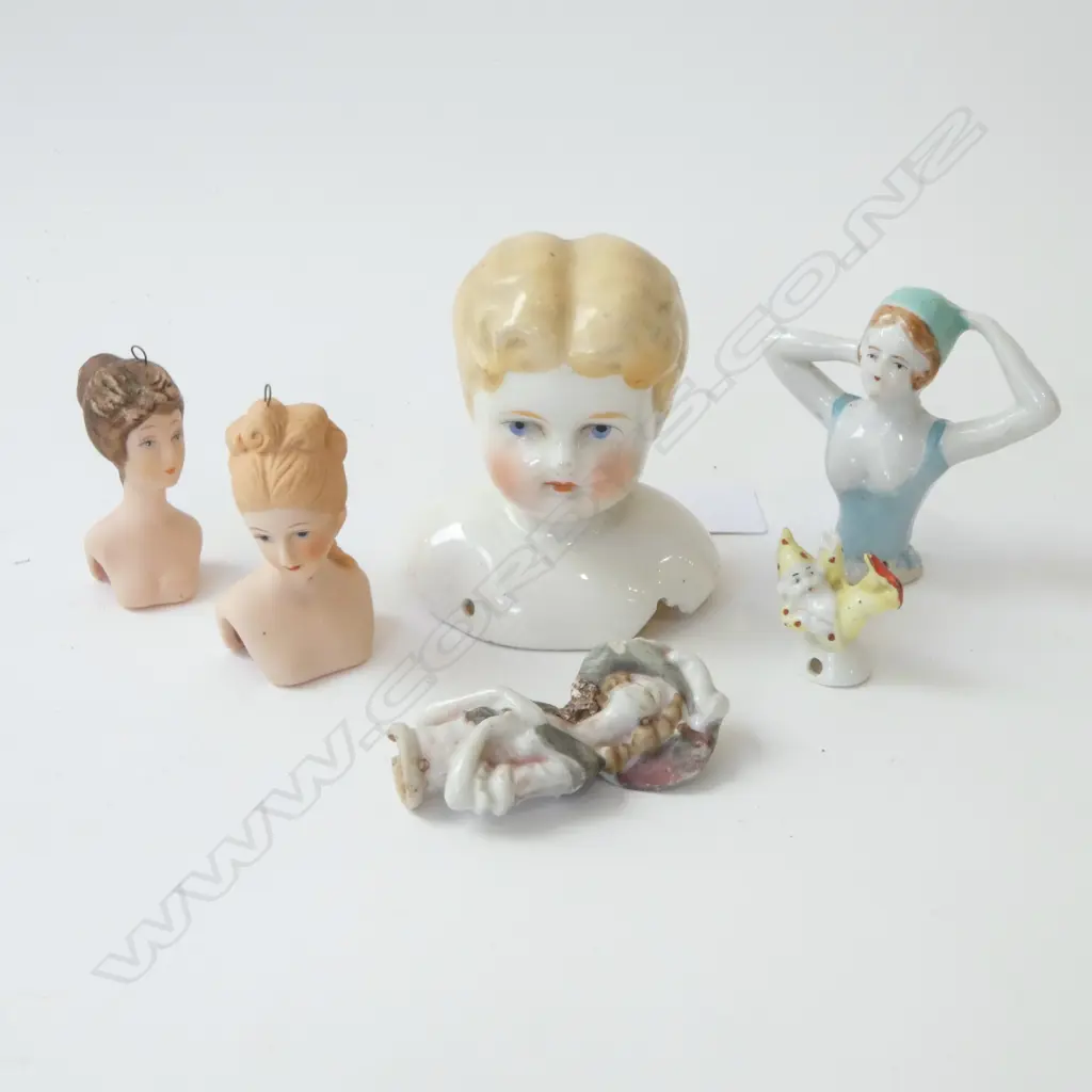 6 VINTAGE CHINA HALF DOLLS 1 WITH CHIP H75 TALLEST Image 1++