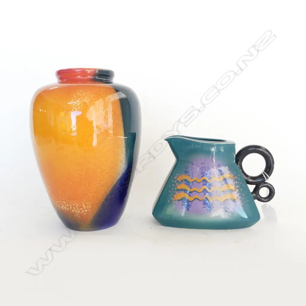 BRENDAN ADAMS N.Z. STUDIO POTTERY JUG & CAMERON POTTERY VASE H.260mm Image 1++