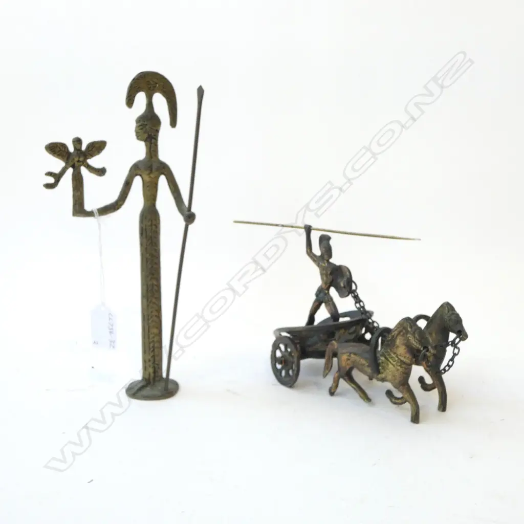 BRONZE ROMAN GLADIATOR & CHARIOT + BRONZE FIGURE H.240mm Image 1++