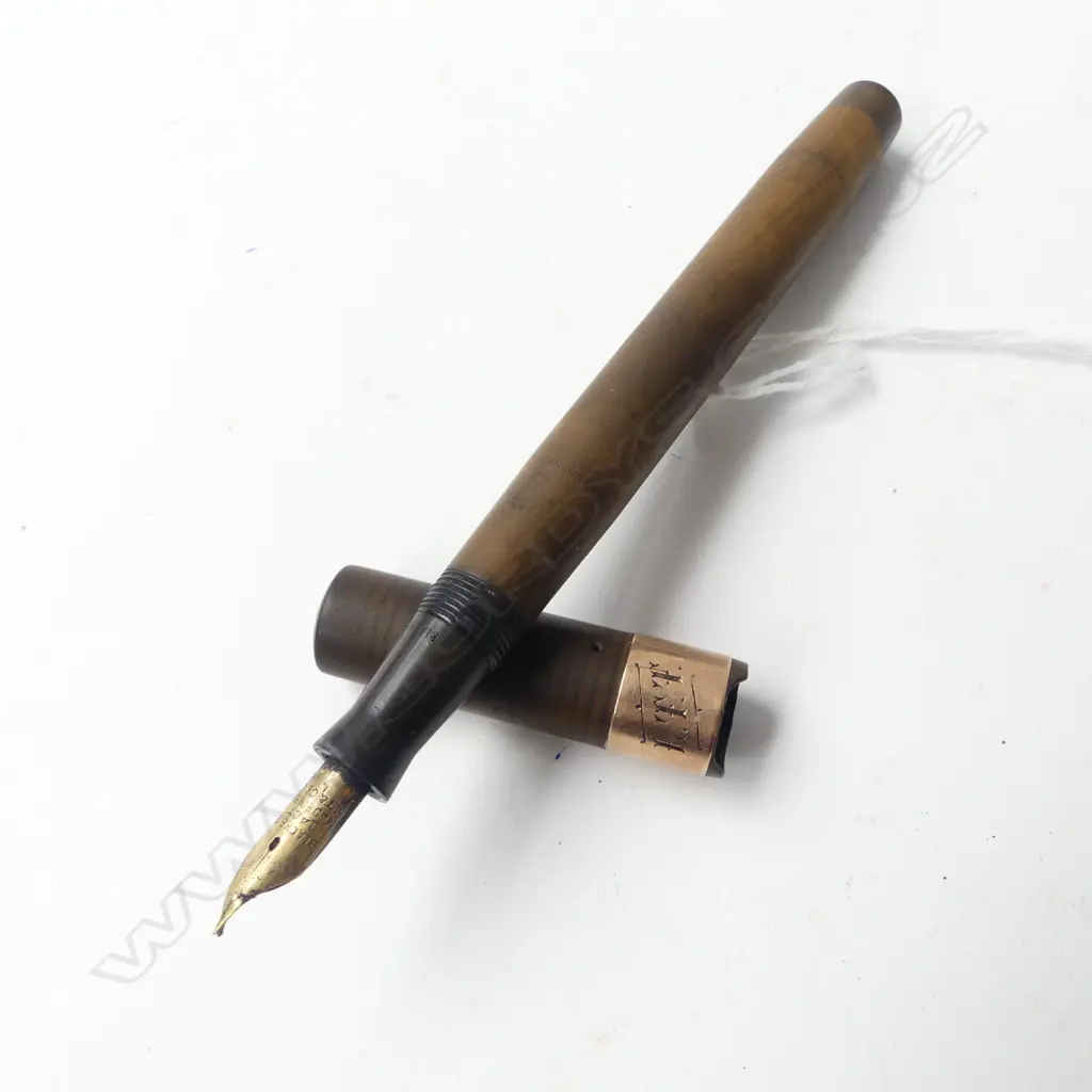 MABIE TODD VINTAGE FOUNTAIN PEN; 14ct nib & 9ct GOLD BOUND LID (FAULTS) L.135mm Image 1++