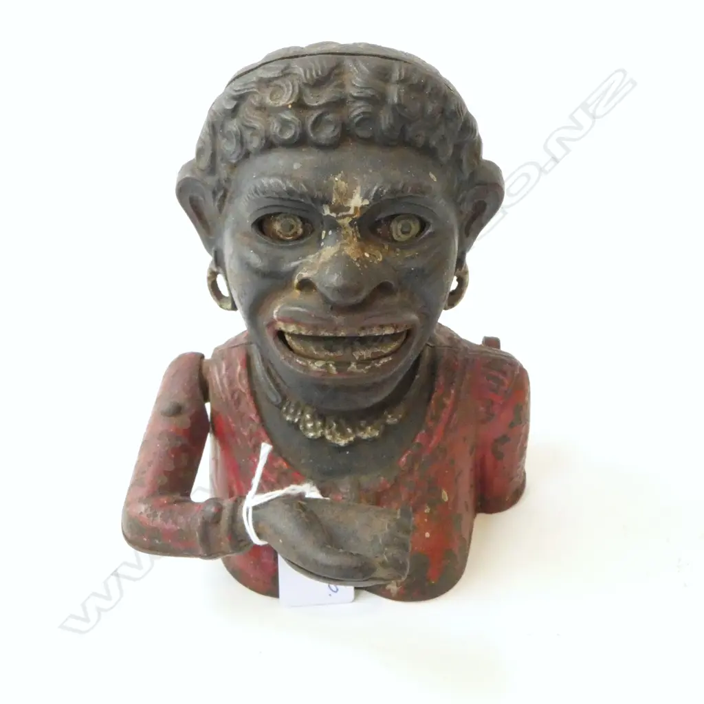 MONEY BANK 2nd issue DINAH W RED JACKET long sleeve pressed steel c.1920. No base plate Image 1++
