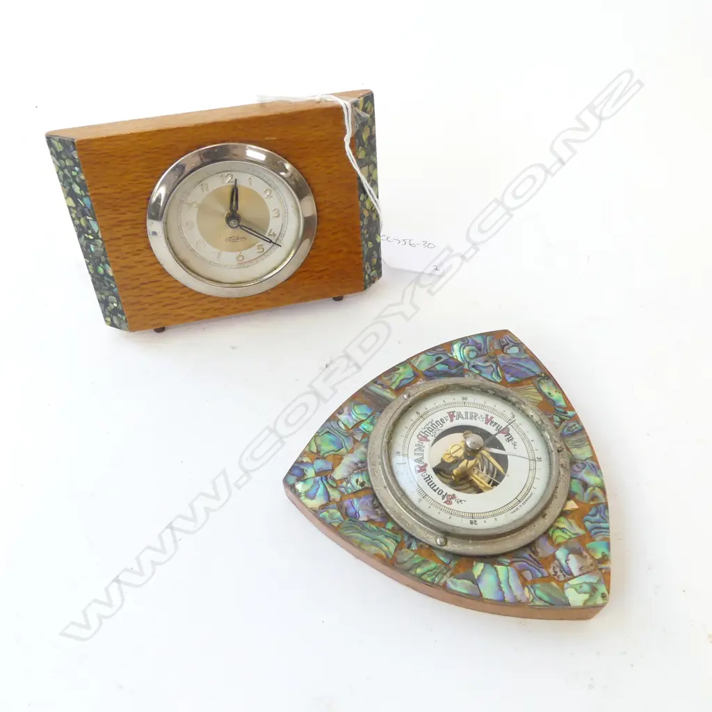 MID-CENTURY PAUA CLOCK & BAROMETER Image 1++