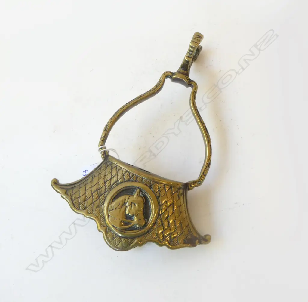 ANTIQUE BRASS TIEBETAN HORSE STIRRUP L190MM Image 1++