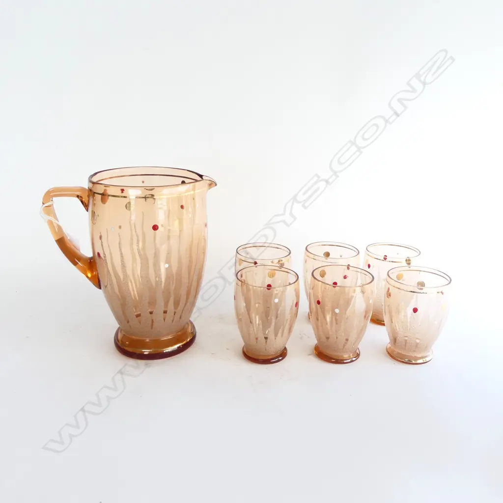 7 PCE VINTAGE DRINKS SET; JUG H.200mm & 6 GLASSES Image 1++