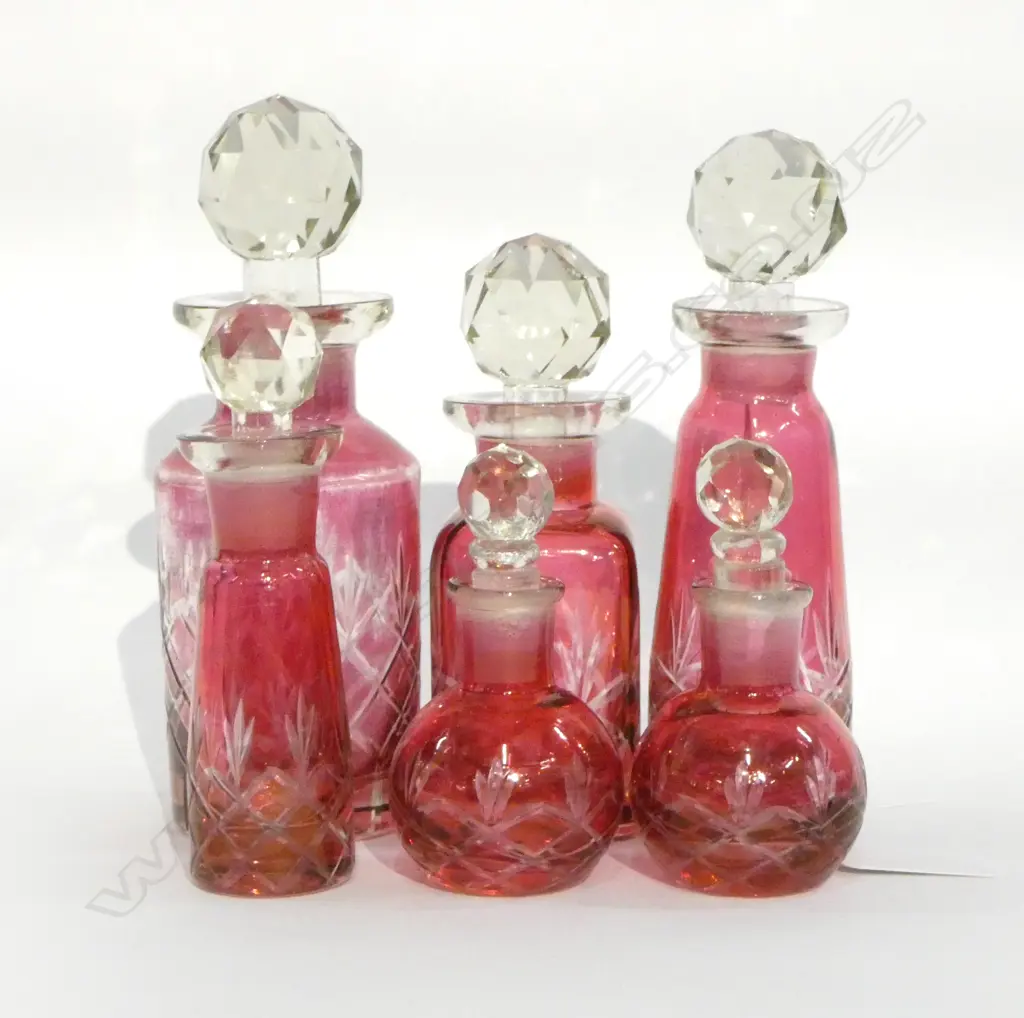 6 COLOURED GLASS SCENT BOTTLES H.160mm Image 1++