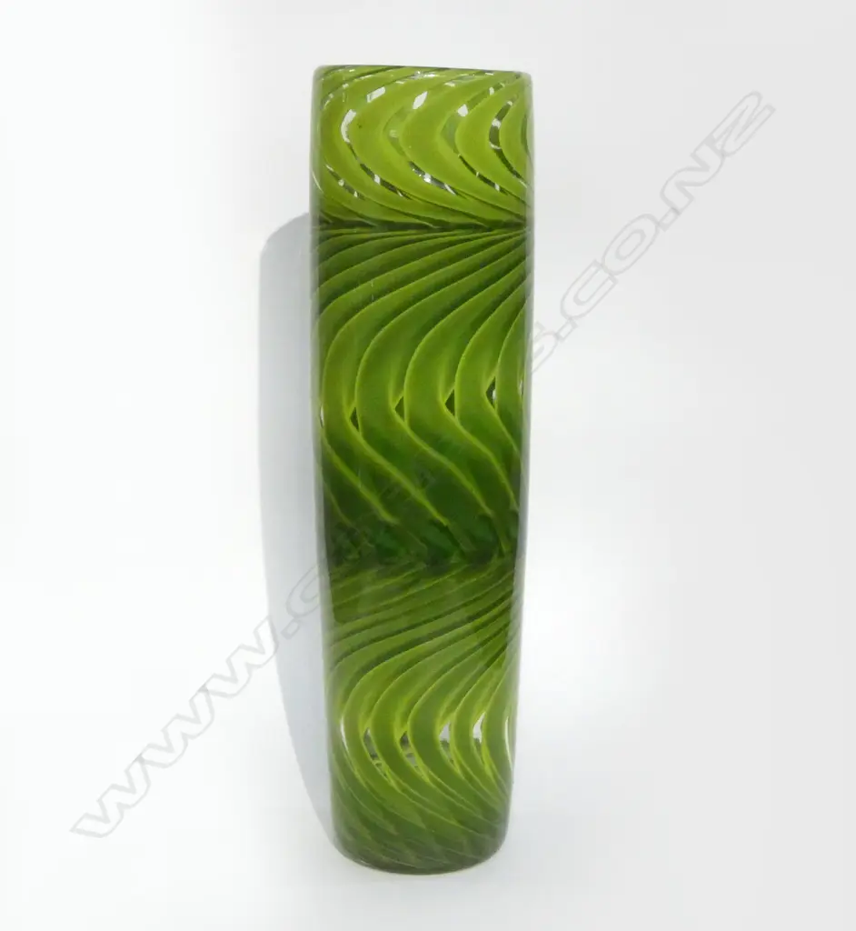 JOHN PENMAN GREEN ART GLASS VASE '01 PROFESSIONAL REPAIR H.400mm Image 1++