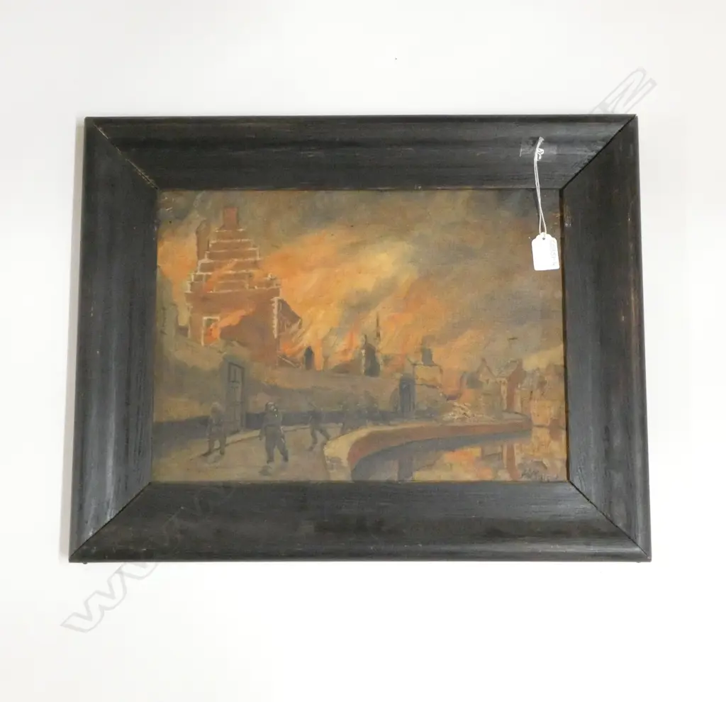 HENRU MAELOT, OIL ON CANVAS, DEPICTING GERMAN/BRITISH FRONTLINE 1940 BY LOCAL ARTIST, 280x390mm Image 1++