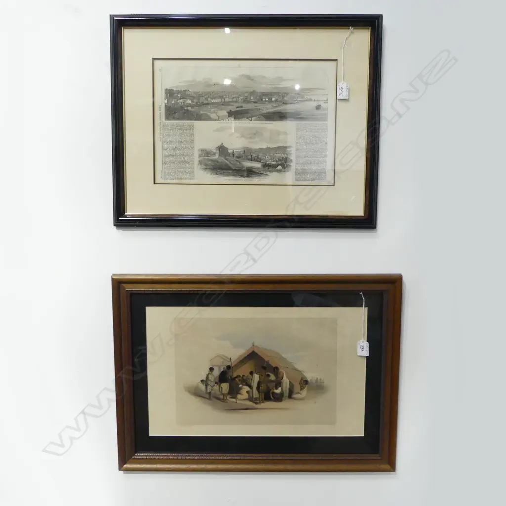 FRAMED J.W. GILES PLATE 45 300x490mm & FRAMED LONDON NEWS 'VIEW OF AUCKLAND HARBOUR'  Image 1++