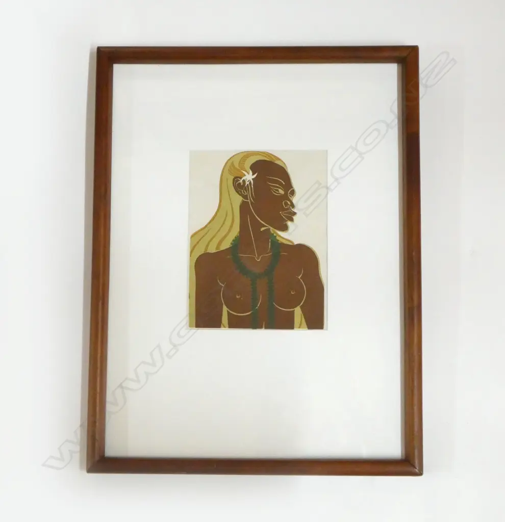 GEORGE WOODS (1898-1963), WOMAN w FLOWER in EAR, LINOCUT c.1950's, 170x135mm Image 1++