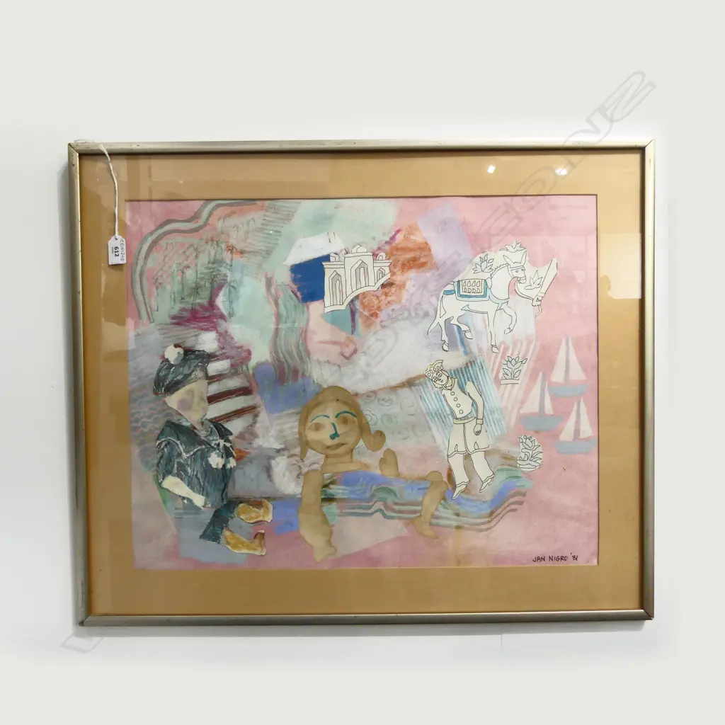 JAN NIGRO, THE CHILDRENS PLAYGROUND, MIXED MEDIA, SIGNED & DATED 1981, 560x580mm Image 1++