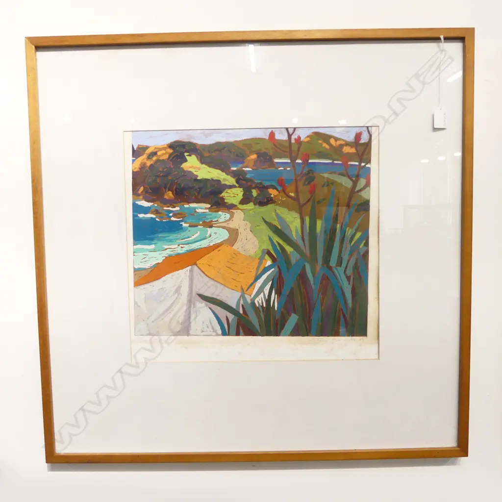 TOM BURNETT 'CAMPING AT MATAI' PRINT 75/130 '89 395x430mm faults Image 1++