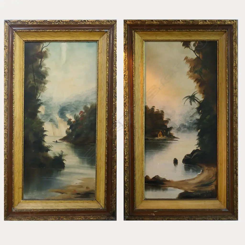 PR TYPICAL DE RITZ OILS, WANGANUI RIVER WITH WHARE AND WAKA, SIGNED & ENTITLED, 730 x 330mm Image 1++