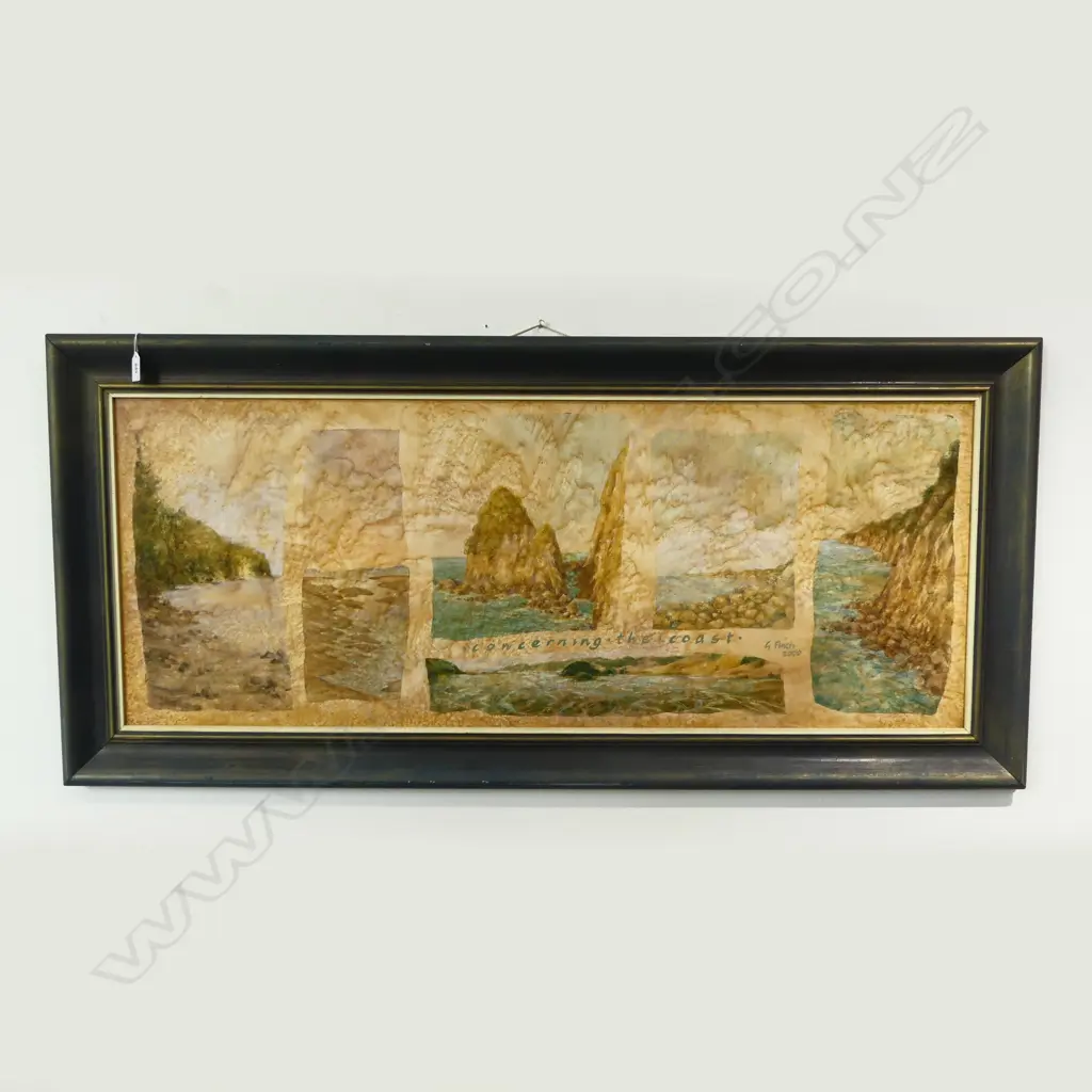GRANT FINCH 2000 ‘CONCERNING THE COAST’ NZ SIGNED ARTWORK, REVERSE DETAILS, L.1275MM, W.600MM Image 1++