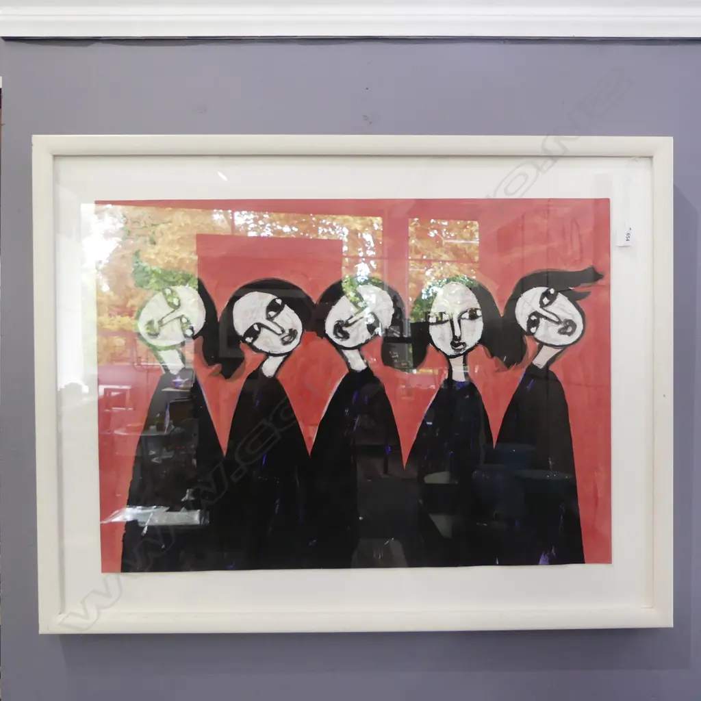 SIGNED ARTWORK, 5 WOMEN, ACRYLIC ON PAPER 2006, 580x805mm Image 1++