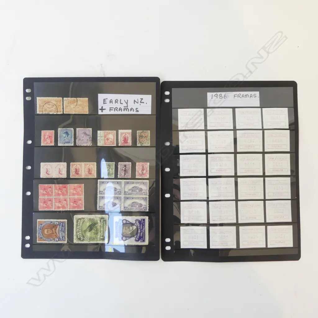 FOLDER EARLY N.Z. STAMPS & FRAMAS Image 1++