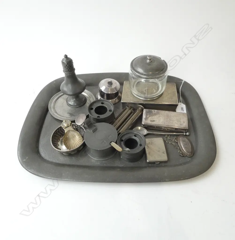 PEWTER TRAY 320x425mm + ASST. ITEMS (includes a French silver quaich) Image 1++