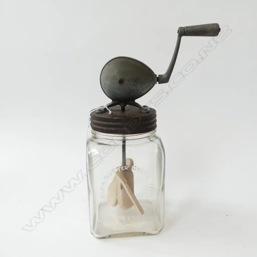 VINTAGE BLOW GLASS JAR BUTTER CHURN H300mm 2 QUART Image 1++