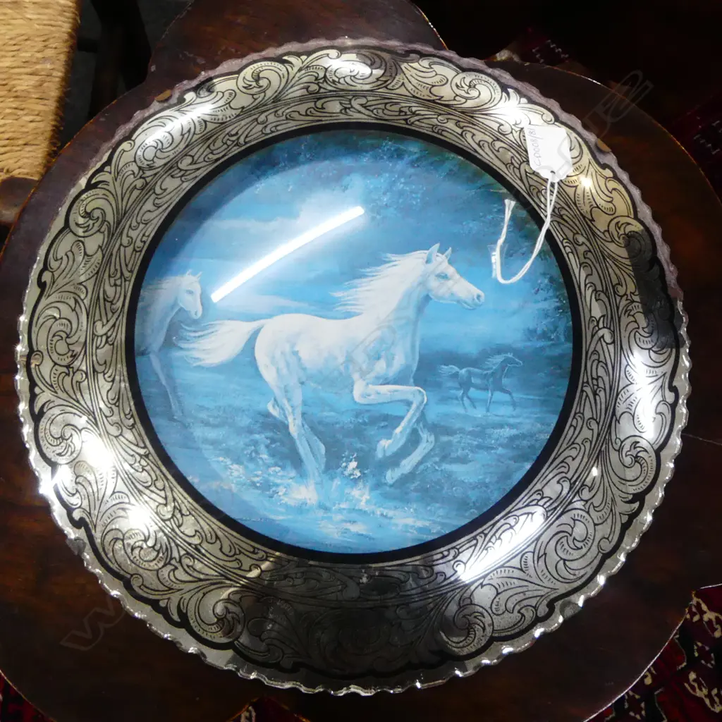 RETRO CONVEX MIRROR; HORSES PRINT 355mm dia Image 1++