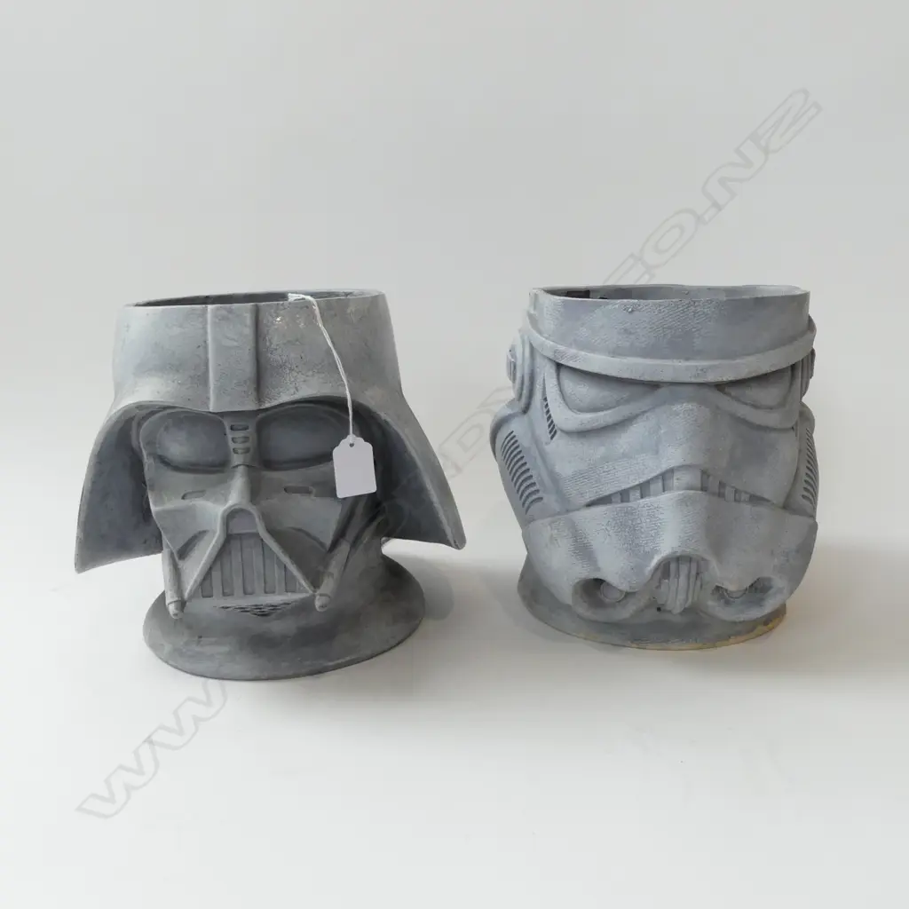 2 STAR WARS PLASTIC PLANTERS; DARTH VADER & STORM TROOPER H.240mm damage to back of one Image 1++