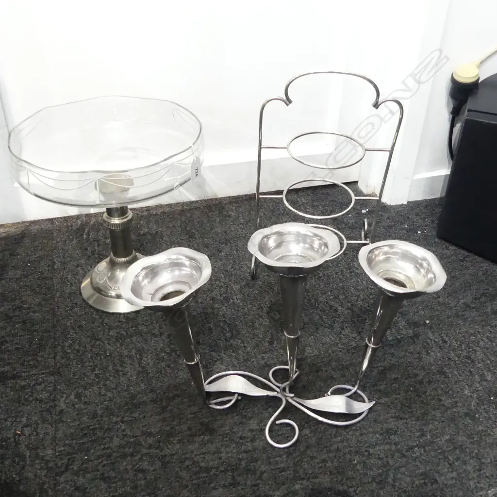 ANTIQUE CRYSTAL CENTERPIECE, EPERGNE, & 3 TIER CAKE STAND SILVER PLATED, H.220-360MM Image 1++