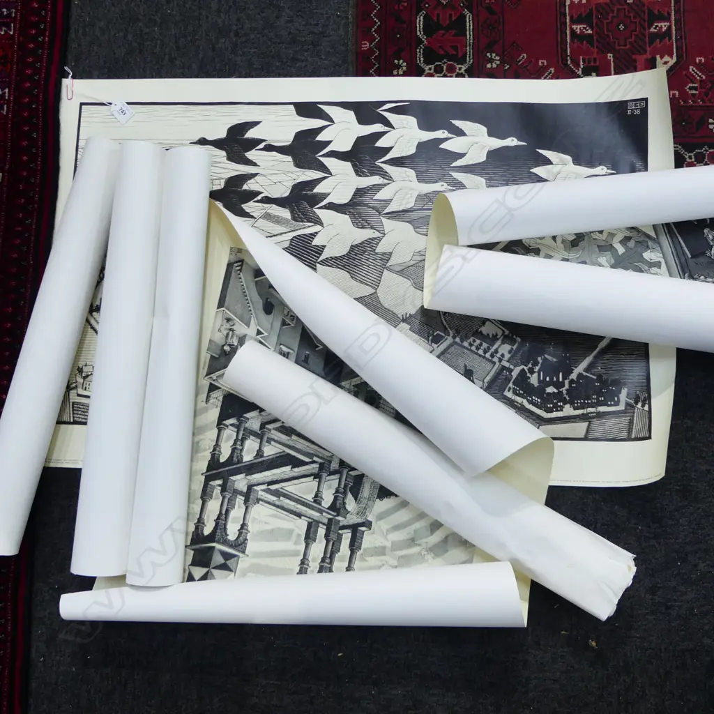 6 X  M.C. ESCHER 1970'S official reproduction prints of illusion artworks 550 x 850mm Image 1++