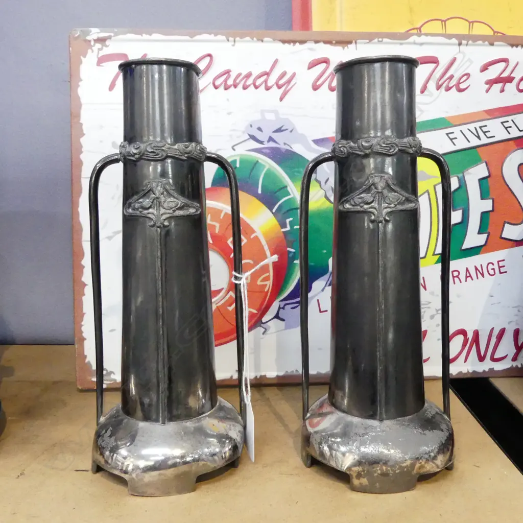 PR OF ARTS & CRAFTS METAL VASES H220MM Image 1++