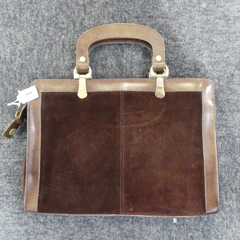 BROWN LEATHER & SUEDE HANDBAG BY FAISON AUSTRALIA L220MM Image 1++