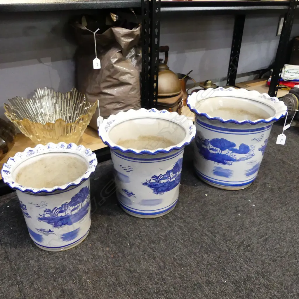 3 B/W ORIENTAL GARDEN POTS H.280mm Image 1++