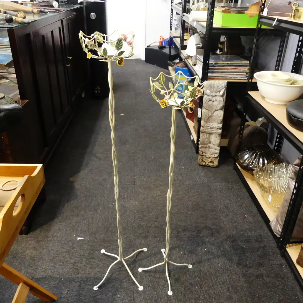 PR TALL WROUGHT IRON FLORAL CANDLEHOLDER STANDS, L.1030MM & L.900MM Image 1++