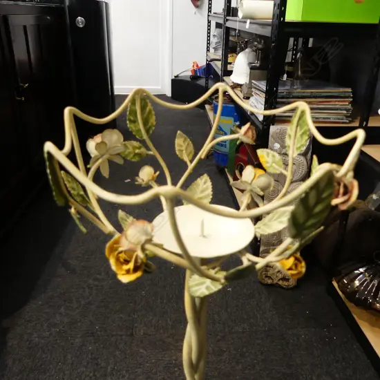 PR TALL WROUGHT IRON FLORAL CANDLEHOLDER STANDS, L.1030MM & L.900MM