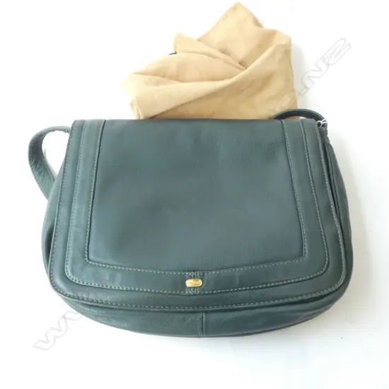 OROTON  ITALIAN GREEN LEATHER SADDLE BAG L300MM